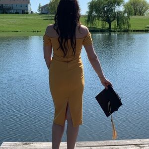Topshop Mustard Yellow Off Shoulder Dress